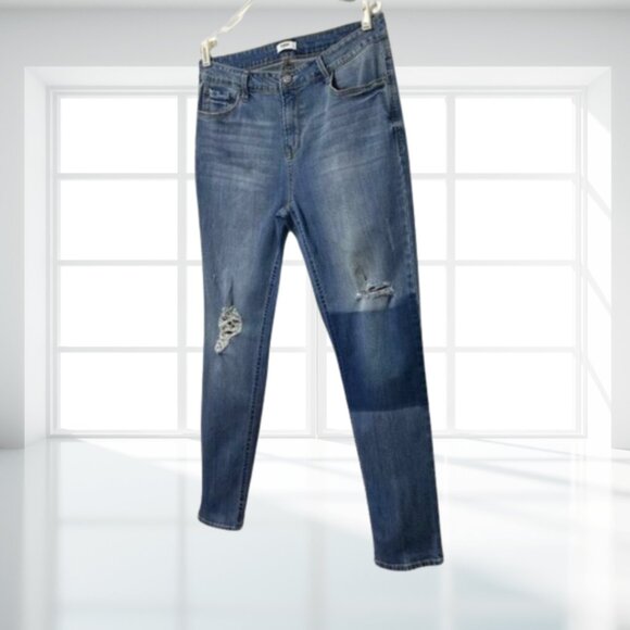 Kensie Distressed Ripped Skinny Jeans Size 14 | Blue Denim Stretch Y2K - Picture 4 of 12